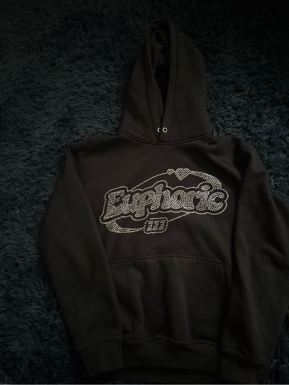 Black Rhinestone Logo Hoodie - Unbranded